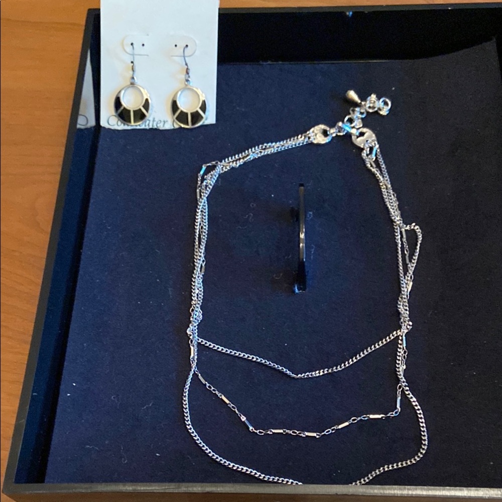 Coldwater Creek Sterling Silver Necklace and Sterling & Black Earrings